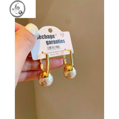 JiMi设计师款简约方形几何耳扣大颗圆形珍珠气质耳复古环耳坠时尚饰品