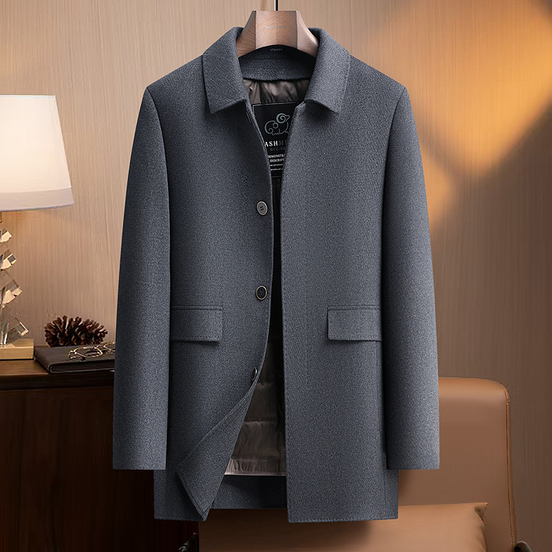 脱卸鹅绒内胆双面呢大衣风衣男士秋冬中长羊毛大衣商务休闲外套男