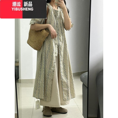 YIBUSHENG日系森系复古碎花连衣裙女装季2024新款设计感宽松显瘦叠穿长裙