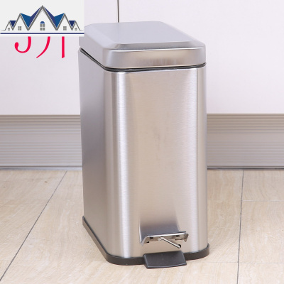 垃圾桶家用 长方形简约不锈钢脚踏时尚欧式带盖窄身卫生桶 三维工匠