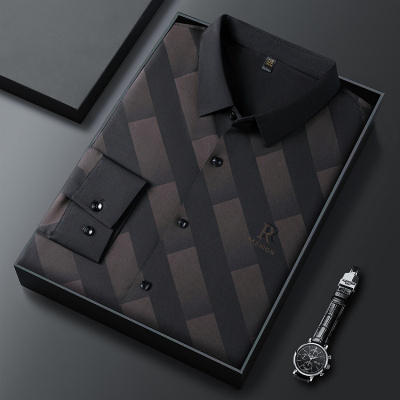 男士长袖衬衫中年商务休闲时尚衬衣开衫印花条纹寸衫秋季新款