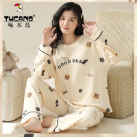 啄木鸟睡衣女春秋季新款纯棉长袖长裤两件套冬夏天女士休闲家居服