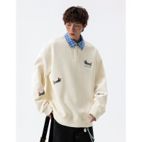 |港风日系华夫格Polo领刺绣腊肠狗潮流时尚卫衣男青少年款