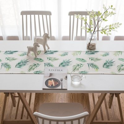 家柏饰(CORATED)北欧S风棉麻布艺茶几电视柜客厅餐桌布盖巾床尾旗桌旗 飘叶桌旗 35*180cm