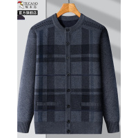 啄木鸟新款秋冬男士丝绒加厚开衫中老年大码宽松格纹长袖衫