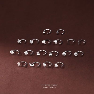 s999足银养耳洞耳钩 ins小巧耳环女简约耳骨环百搭耳饰批发送女朋友老婆情人节七夕生日礼物