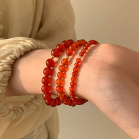 天然红玛瑙手串真品纯银转运珠串本命年新款红色水晶手链饰品送女朋友老婆情人节七夕生日礼物