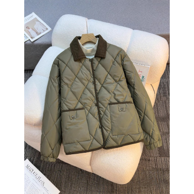 香风菱格翻领棉服新款免洗皮洋气宽松撞色百搭短款秋冬季外套