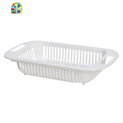 伸缩洗菜盆厨房水碗碟架长方形塑料家用水池洗碗池置物架 FENGHOU 可伸缩[灰色]1个装洗菜篮洗菜篮