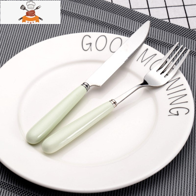 牛排刀叉吃西歺儿童版刀叉勺三件套装西餐餐具婴童汤匙欧式甜品勺 敬平 纯绿[1刀 + 1叉]