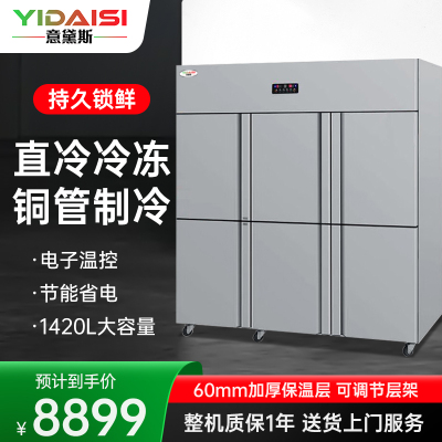 意黛斯(YIDAISI)六门冰箱商用冰箱食堂厨房饭店立式不锈钢保鲜柜六开门直冷冷冻YDS-ZLLM-LD1420L
