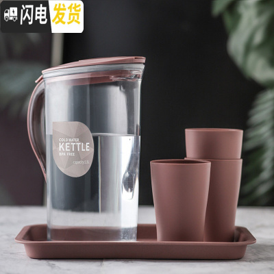 三维工匠可高温冷水壶凉水壶家用凉水杯冷水杯凉白开水壶大容量凉杯凉茶壶 1.5粉(1壶+3杯)