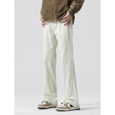 高街vibe风白色牛仔裤男秋冬季厚款洋气时尚感潮牌宽松微喇裤