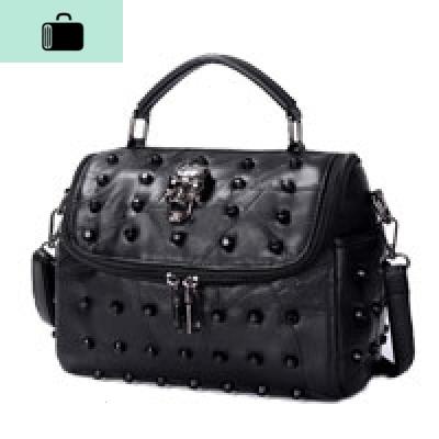 新款女单肩包骷髅头女士背包斜挎拼接铆钉包女包软皮化妆包NEW LAKE 8002A女包女斜挎包