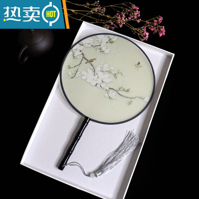 XIANCAI团扇宫扇半透明丝质扇子中国古典风圆扇汉服旗袍走秀舞蹈装饰扇子 绿色