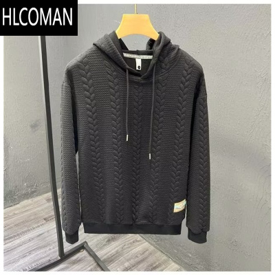 HLCOMAN连帽卫衣男潮牌休闲长袖t恤男装纯色上衣2023年秋季新款修身外套