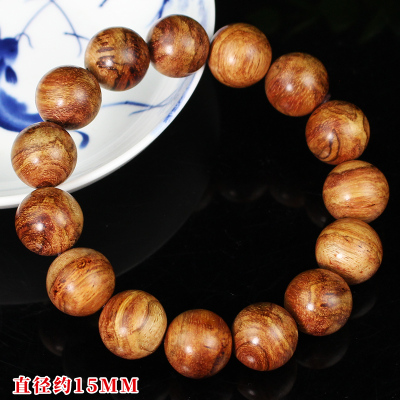 厂家直销海南黄花梨手串15MM糠梨虎皮纹单圈男女手链文玩佛珠收藏送女朋友老婆情人节七夕生日礼物