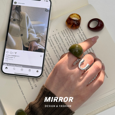 琥珀色牛油果色树脂戒指女指环尾戒小众设计高级感个性新款送女朋友老婆情人节七夕生日礼物