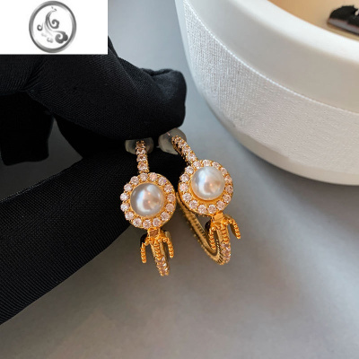 JiMiM家~欧美金色C大圈珍珠耳圈女轻奢小众设计感高级夸张金属耳环饰