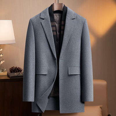 脱卸鹅绒内胆双面呢大衣风衣男士秋冬中长羊毛大衣商务休闲外套男