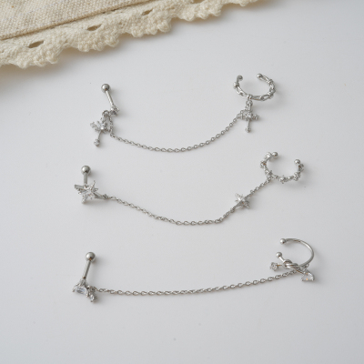 韩国进口耳夹耳钉十字架星星爱心蝴蝶结链条耳骨钉时尚造型百搭送女朋友老婆情人节七夕生日礼物