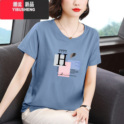 YIBUSHENG短袖T恤女士2024新款气质减龄中年妈妈季薄款上衣宽松显瘦