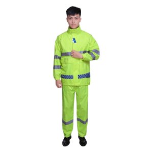 安居先森透气防水面料 分体式劳保雨衣执勤交通荧光绿YZY-019 荧光绿2XL(套) 绿色 XXL