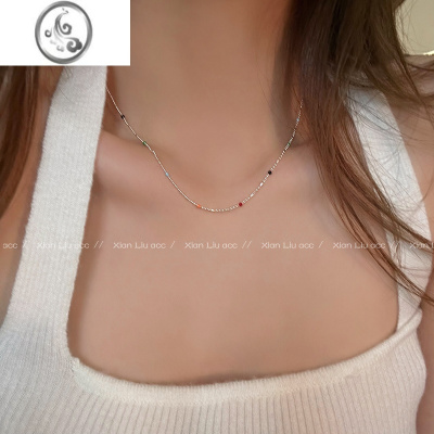 JiMi彩色串珠碎银子项链女款轻奢小众多巴胺锁骨链甜酷颈链高级感配饰