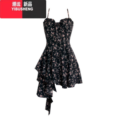 YIBUSHENGMs XIDU浪漫俘获 暗黑纯欲小众不规则碎花吊带裙连衣裙辣妹春季