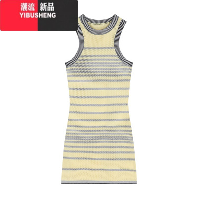 YIBUSHENG辣妹条纹针织背心连衣裙女装季紧身撞色短裙显身材收腰包臀裙子