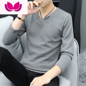 七斓男士长袖t恤潮流上衣服V领加绒卫衣打底衫秋衣外穿男装冬装
