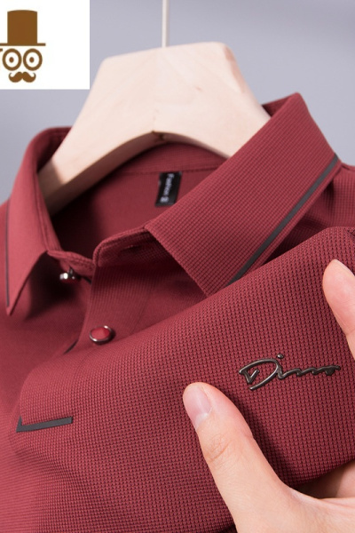 YANXU男士短袖T恤爸爸夏装父亲酒红色上衣服polo衫喜公公婚宴婚礼服装