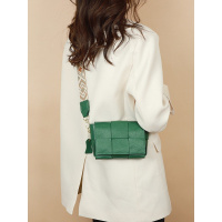 真皮迷你小方包潮流时尚宽肩带编织包百搭休闲头层牛皮斜挎包