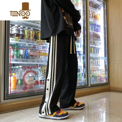 YANXU休闲排扣裤男秋季美式直筒卫裤2023男生长裤子宽松潮牌篮球运动裤