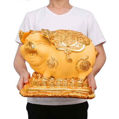 添福运 树脂摆件工艺品家居客酒柜装饰品玄关客厅生肖金猪存钱罐摆件办公室装饰店铺装饰开业礼品乔迁礼品收银台装饰品金猪存钱罐