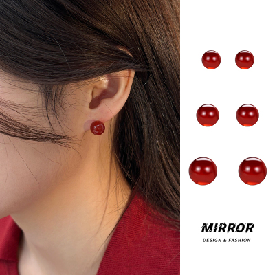 925纯银红玉髓玛瑙耳钉女耳环耳饰小众设计ins风时尚学生送女朋友老婆情人节七夕生日礼物