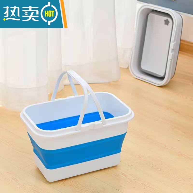 敬平大号可折叠家用长方形带盖塑料水桶便携式多功能钓鱼桶装鱼护桶 13L方形蓝色单桶(无盖)
