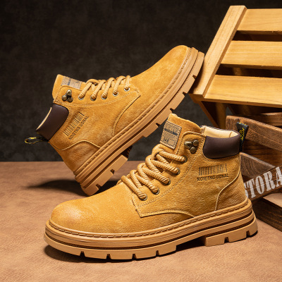 高帮马丁靴男士时尚百搭大码中筒靴超纤工装靴子秋冬新款增高男鞋