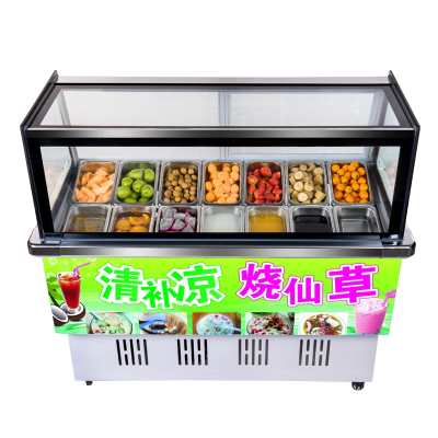  15盒商用冰粥展示柜四果汤清补凉冰粉串串冷藏柜切夫曼冰柜水果捞冷柜_10盒直角款