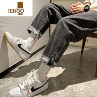 YANXU复古卷边牛仔裤男士秋季港风炸街痞帅裤子潮流ins宽松百搭直筒裤