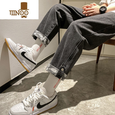 YANXU复古卷边牛仔裤男士秋季港风炸街痞帅裤子潮流ins宽松百搭直筒裤