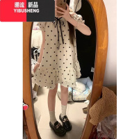YIBUSHENG法式甜美露肩波点连衣裙女季2024新款小个子气质蓬蓬短裙娃娃裙