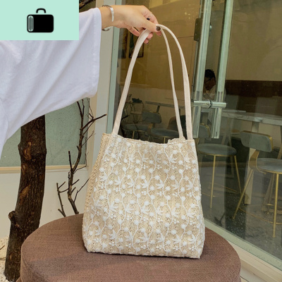 仙女手提包2020韩版新款时尚蕾丝单肩包编织水桶包百搭编小包包NEW LAKE女士单肩包