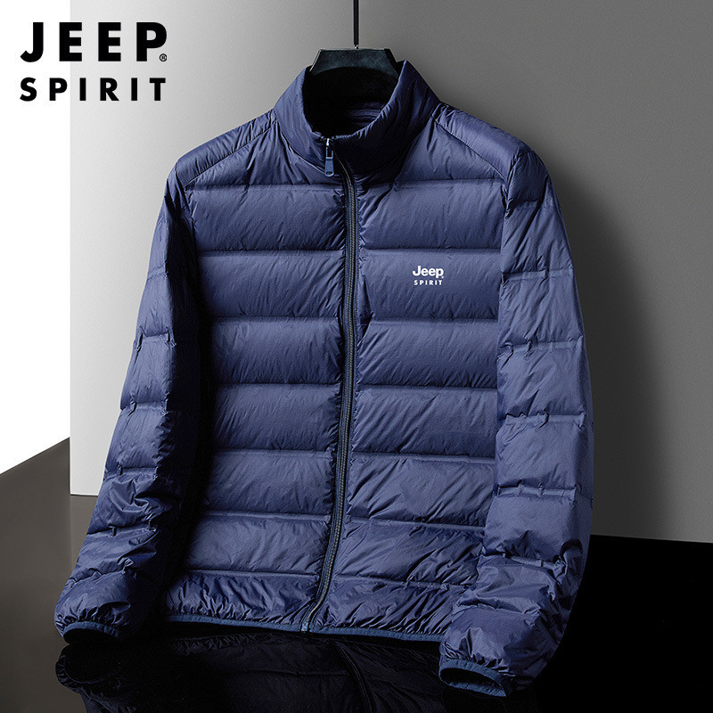 吉普秋冬新款羽绒服男户外防风立领外套羽绒防可收纳外套