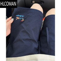 HLCOMANFOFWMODE 美式复古刺绣腊肠狗泡泡纱多巴胺百搭大码五分短裤男潮