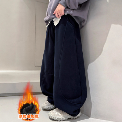 儿童装男童加绒裤子新款男孩秋冬款冬季加厚中大童运动卫裤潮