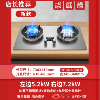 古达大火力九枪煤气灶家用双灶台嵌入式两用燃气灶天然气双灶 液化气-新款不锈钢九抢灶双边定时 A8-01