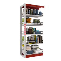 晋舰 书架书籍放置架资料存放架档案储存架可调节收纳架 双面五层 红
