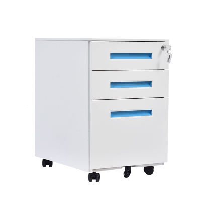 锦北 活动柜矮柜储物柜文件柜资料柜挂劳柜带锁带轮小柜 天空蓝拉手