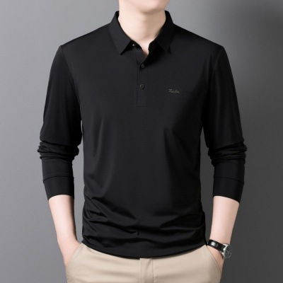 长袖T恤男士中老年爸爸装秋季新款真口袋翻领透气休闲Polo衫男